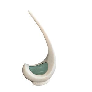 Vintage Mid Century Modern Ceramic Planter Vase Cream Teal Original USA C-416